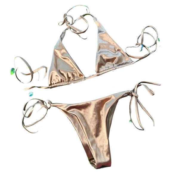 ☀️Metallic Bronze Itsy Bitsy‎ Bikini👙🔥 Smallp - Picture 1 of 3